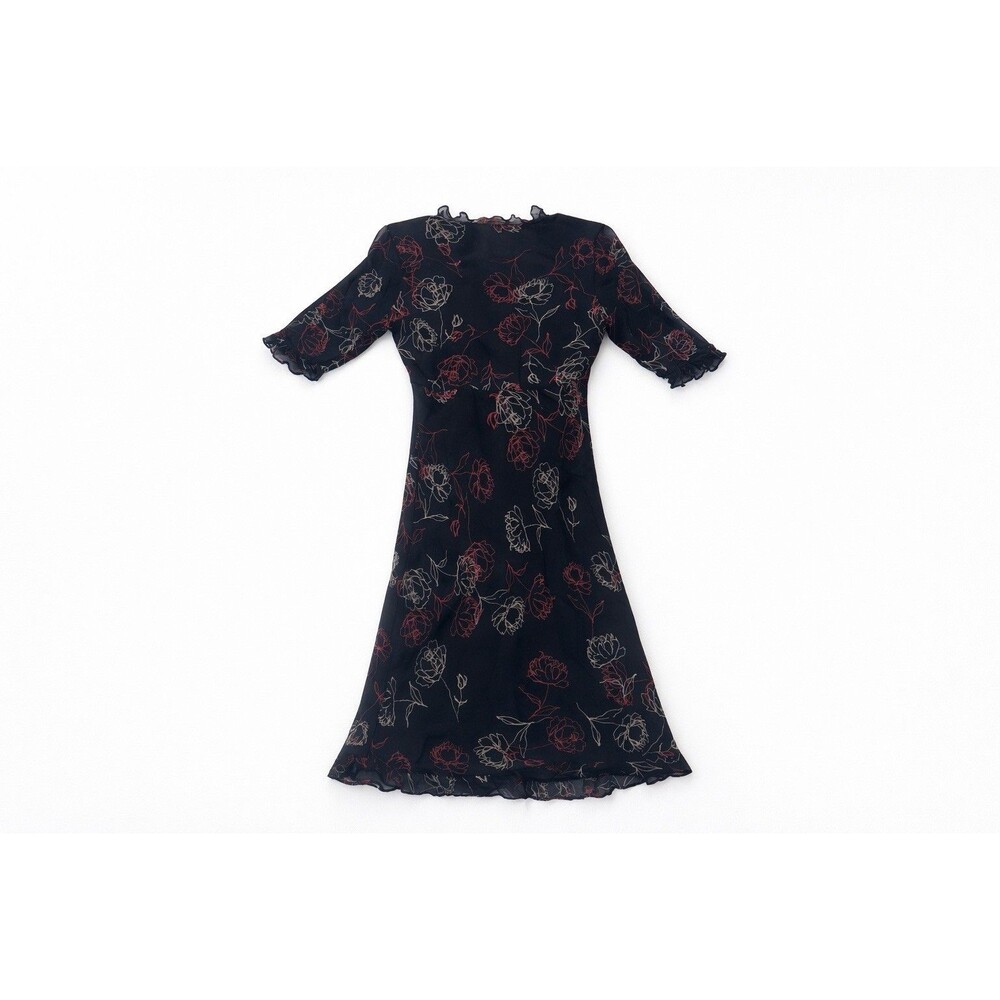 ICE 100% Silk Black Floral Maxi Dress | Sheer Sleeve | Ruffle Hem | 8 - Picture 3 of 6